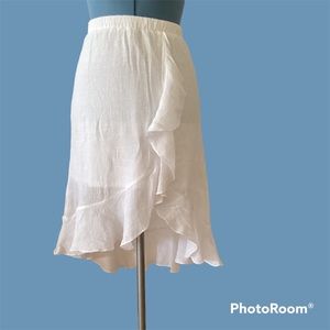IZ BYER White Gauzy Ruffled Skirt, Hi/Lo, Half-lined, Rayon/Polyester
